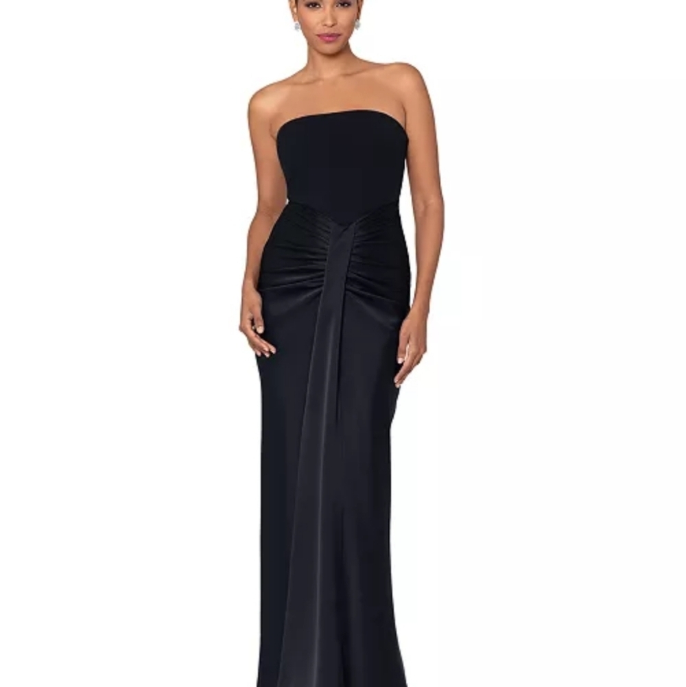 Betsy & Adam Black Strapless Ruched Satin Gown Maxi Dress Size 6 - Picture 5 of 12